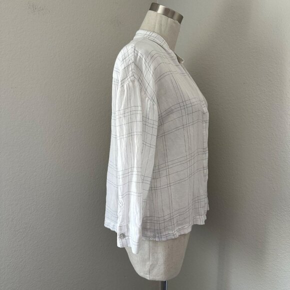 Vince Window Panel Popover Blouse Round Split Neck Linen Blend Lightweight Airy - Picture 3 of 16